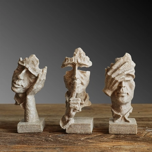 Abstract Human Face Resin Sculpture Silence Is Golden Statue Nordic Modern Thinker Figurine For Home Office Desktop Decor