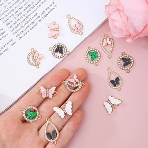 Colorful acrylic butterfly pendants with gold alloy frame and crystal rhinestones