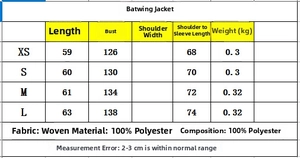 Größentabelle für Damen-Bomberjacke mit Puffärmeln und detaillierten Maßen