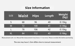 Size chart for red PU leather mini skirt with waist, hips, and length data in cm