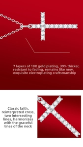 Macro detail of S925 sterling silver cross pendant with 18K white gold plating and cubic zirconia
