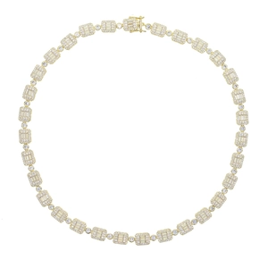 Hip hop gold necklace with 10x8mm rectangular zircon stones and small round gems