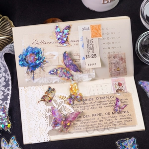 Laser holographic butterfly and flower stickers set for vintage journals and scrapbooking