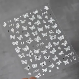 Detailed view of aurora butterfly nail stickers with pearlescent glitter and star patterns
