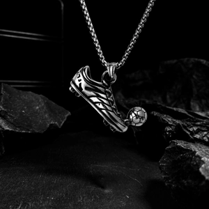 Stainless steel soccer cleat and football pendant necklace with silver chain for men