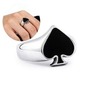 Spade Ace Poker Symbol Ring 316L Stainless Steel Black Enamel Drip Glue Polished Punk Rock Retro Jewelry For Men Women