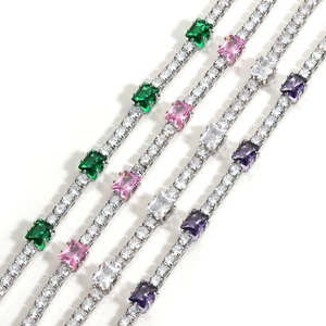 Elegant emerald and zircon tennis bracelets in rectangular cuts on a white background