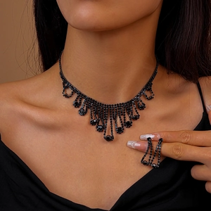 Vintage Copper Rhinestone Fringe Tassel Choker Necklace And Earrings Geometric Luxury Party Jewelry For Women