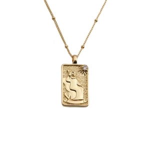 Collier déesse du soleil plaqué or avec pendentif Tarot de L'IMPÉRATRICE et oxydes