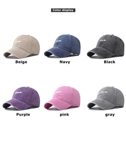 Collage of six washed cotton baseball caps featuring white fox embroidery in various colors