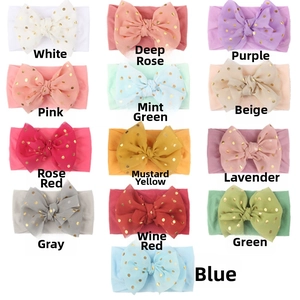 Selection of 13 colorful baby nylon headbands with shimmering gold foil polka dot bows