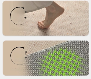 Detail showing the anti-slip silicone cotton linen backing and soft woven rug texture