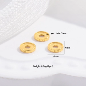 S925 Sterling Silber 6mm runde goldene Zwischenperlen mit 2mm Loch für DIY Schmuck