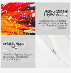 Macro detail of cushion cover showing high-definition digital printing and invisible zipper