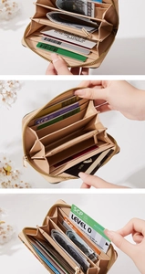 Detail view of large capacity accordion wallet with multi-card slots and coin pocket