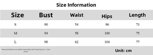 Size chart table with detailed bust waist and hip measurements for sexy backless dress