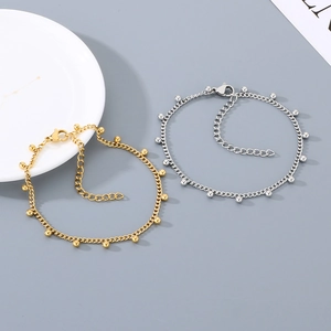 Bracelet ajustable en acier titane avec perles métalliques dorées et argentées pour femmes
