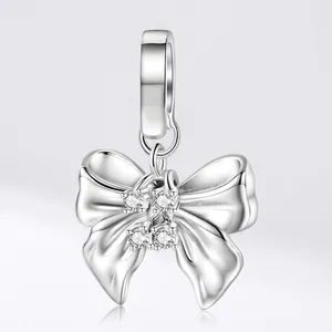 Bowknot Pendant 925 Sterling Silver Charm With Zircon Inlaid Minimalist Y2K Style DIY Jewelry Making Accessory