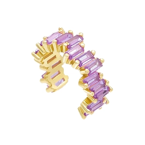 18k gold plated ear cuff featuring channel-set rectangular purple zircon stones