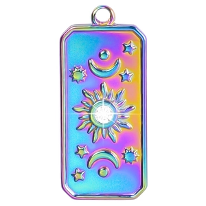 Regenbogenfarbener Edelstahl Anhänger mit Sonne und Mond Motiv 18k vergoldet