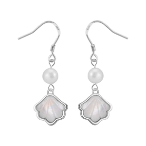 S925 sterling silver pearl earrings with shell-shaped mother-of-pearl charms for women