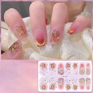 Adesivi Per Unghie Con Fuochi D'Artificio Colorati Glitter Sfumati Copertura Completa Manicure Lunga Durata Per Donne