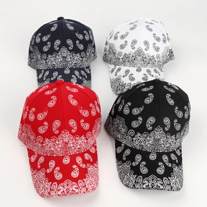 Retro paisley pattern baseball caps in four colors featuring vintage hip hop streetwear style