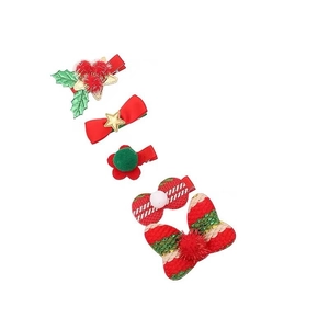 5-piece Christmas hair clips set for kids featuring Santa trees and colorful bows