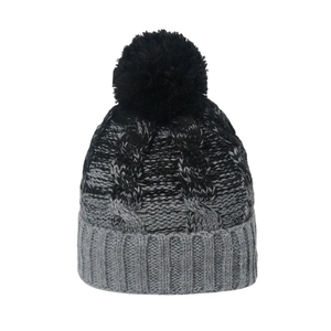 Bonnet en maille torsadée dégradé pour femme avec pompon noir pour l'hiver