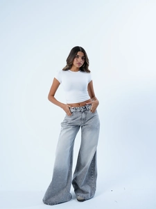 Jeans A Gamba Larga A Vita Alta Da Donna Puro Cotone Denim Lavato Vintage Pantaloni Larghi Streetwear Casual Grigi