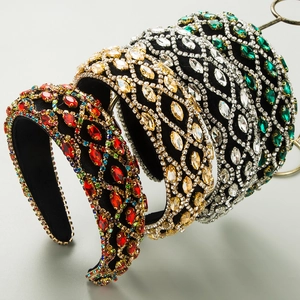 Serre-tête Baroque en Strass Large Bandeau Rembourré Couronne Géométrique en Strass Brillants pour Femmes Fête Mariage Cheveux