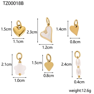 Detailed size specifications for heart, star, and pearl stainless steel pendants