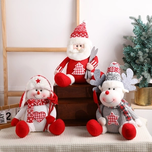 Christmas Decorative Doll Ornament Sitting Santa Claus Snowman Reindeer Knitted Plush Festive Home Table Window Decor