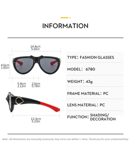 Detailed size specifications for oversized sporty sunglasses including frame and lens width