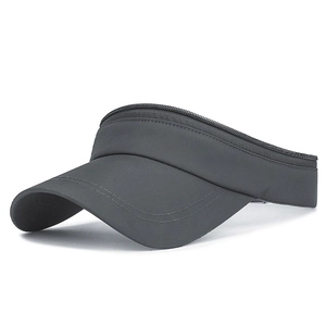 Quick-dry dark grey sun visor hat for outdoor sports with unique zipper brim detail