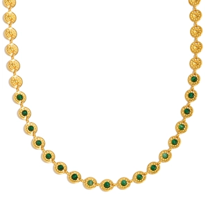 Vintage 18K gold-plated stainless steel necklace with green stone circular pendants