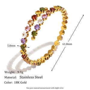 18K gold plated stainless steel bangle featuring colorful cubic zirconia geometric stones