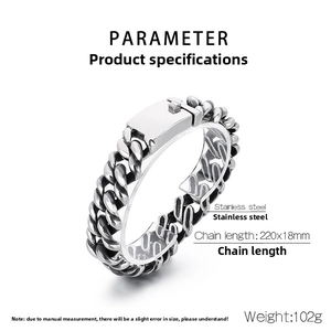 Detail of 18mm wide heavy Cuban link stainless steel bracelet with buckle clasp
