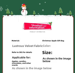 Detailed product specifications for velvet Christmas apple gift bags with festive snowman design
