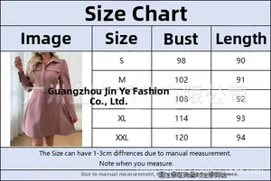 Detailed size chart for pink long sleeve shirt dress with belt showing S to XXL dimensions