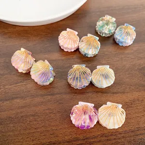 Mini Shell Hair Claw Clips Acetate Shell Hairpins With Gold Lines Marble Artificial Pearl Texture Hair Accessories For Women Girls