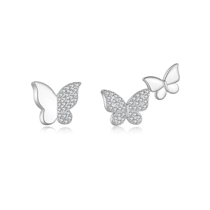 Elegant S925 sterling silver butterfly stud earrings with sparkling pave zircon stones