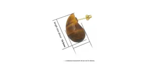 Detail view of water-drop tiger eye earrings showing 19.5mm length and 10mm width