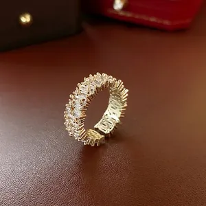 Square Zirconia Open Ring Adjustable Copper Gold Plated Light Luxury Fashion Jewelry For Women