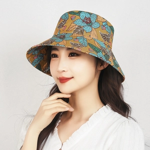 Women's UV protection wide brim sun hat with vintage floral pattern and neck cover flap