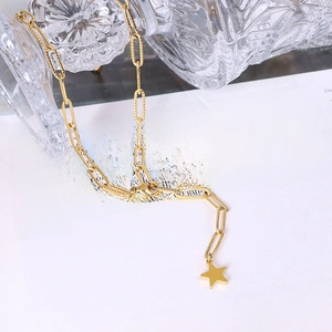 Chic 18k gold plated stainless steel paperclip chain necklace with star pendant