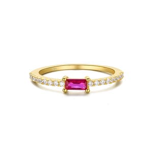Detailed macro view of S925 hallmark on gold plated silver ring with pink gemstone