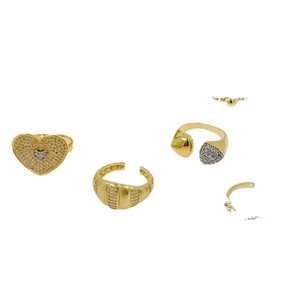 Three-piece set of 18K gold plated copper rings with sparkling zircon crystals