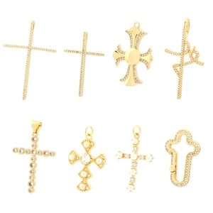 Zirconia cross and flower pendant collection in gold plating with pearls and crystals