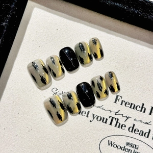 Handmade Cat Eye Press On Nails Glossy Leopard Texture Black Gold Reusable False Nails For Women Salon Style